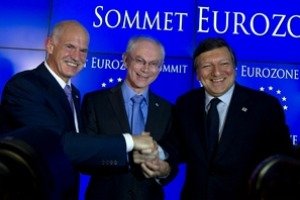 Summit Barroso Van Rompuy Papandreou July 2011 small.jpg